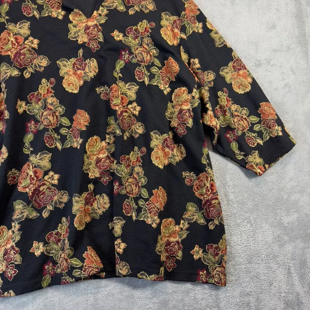 Maggie Barnes Blouse Womens 4X Black Floral Cottagecore Farmhouse Cute Shirt Top